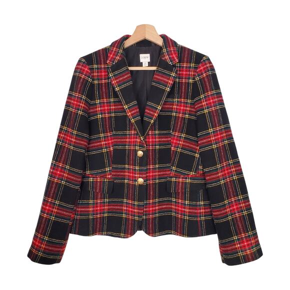 J Crew Stewart Tartan Schoolboy Blazer Plaid Wool Jacket BC799 Red Size 10 - Picture 2 of 10